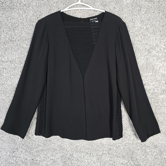 Giorgio Armani Womens Silk Blouse Size 40 Small Black Sheer Dressy‎ Evening Top - Picture 1 of 15